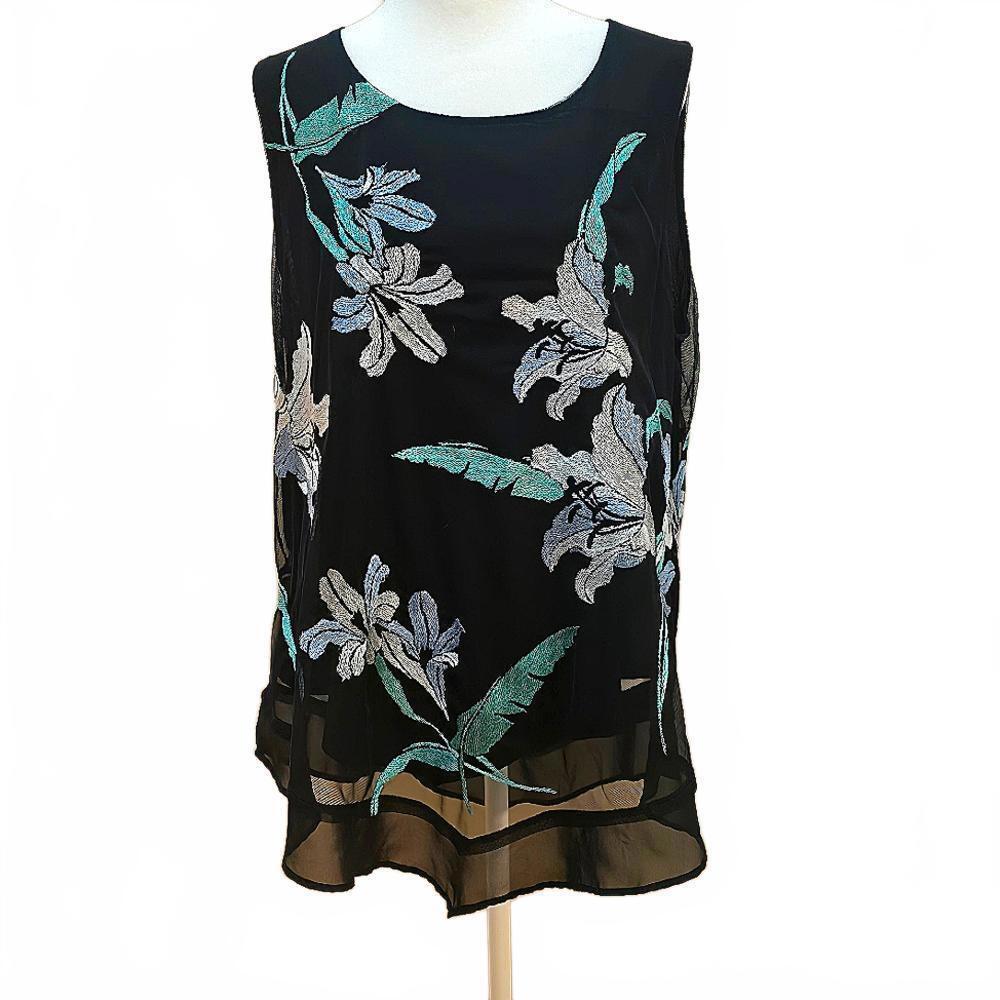 Elegant Black Floral Embroidered Tunic Top